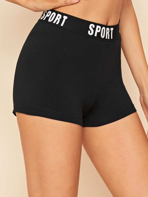 

Letter Waistband Cycling Shorts, Black, Melina