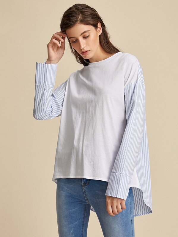 

Premium High Low Hem Striped Top, Multicolor, Mila