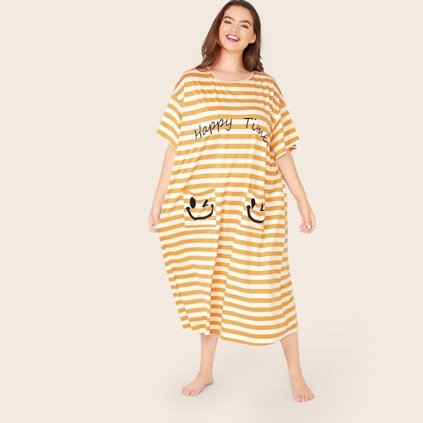 

Plus Mixed Print Pocket Front Nightdress, Yellow