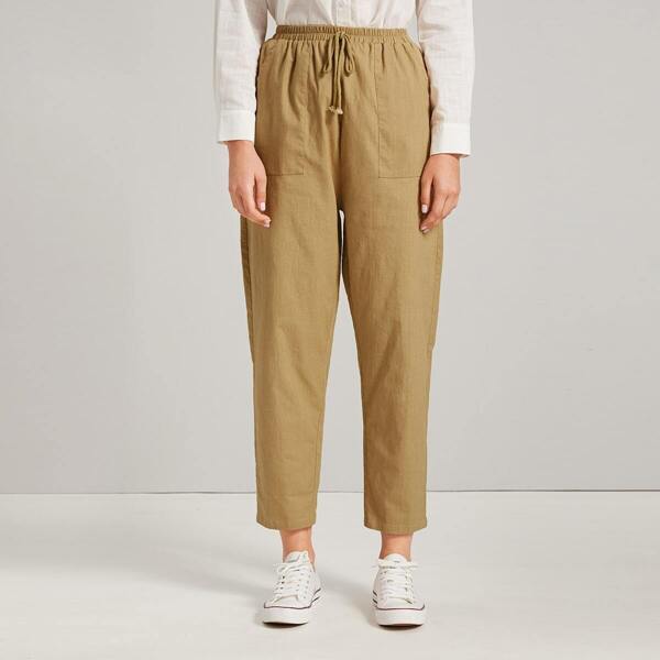 

Drawstring Waist Patch Pocket Pants, Khaki