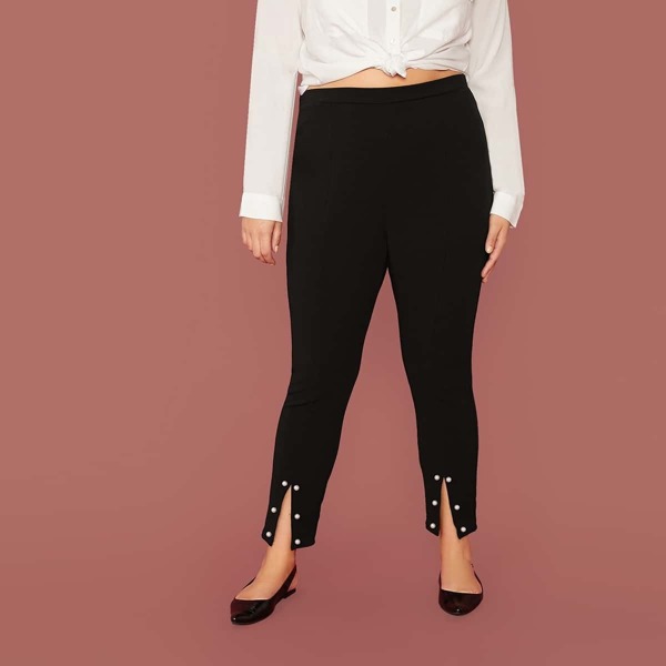 

Plus Pearls Beaded Split Hem Pants, Black
