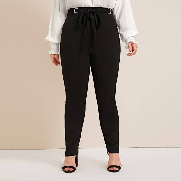 

Plus Grommet Tie Front Pants, Black