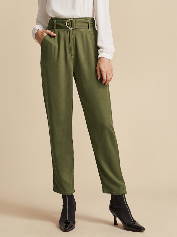 

Premium D-ring Belted Slant Pocket Pants, Army green, Mila