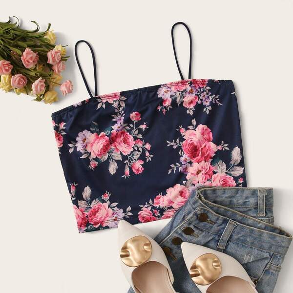 

Botanical Print Cami Top, Navy