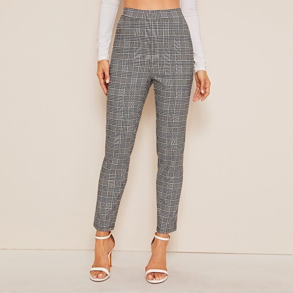 

Glen Plaid Print Slant Pocket Pants, Grey