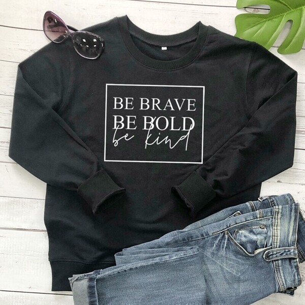

Slogan Print Round Neck Sweatshirt, Black