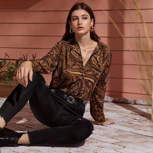 

Paisley Print Button Through Chiffon Blouse, Multicolor