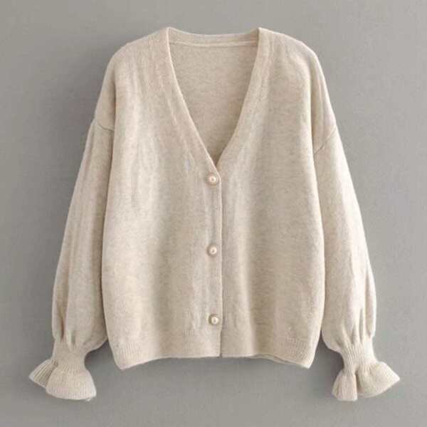 

Flounce Sleeve Button Front Mohair Cardigan