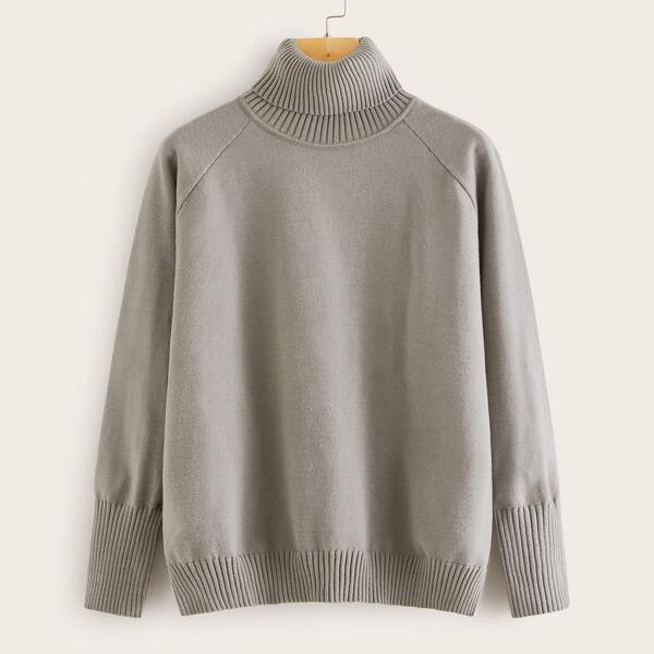 

Solid Turtleneck Raglan Sleeve Sweater, Grey