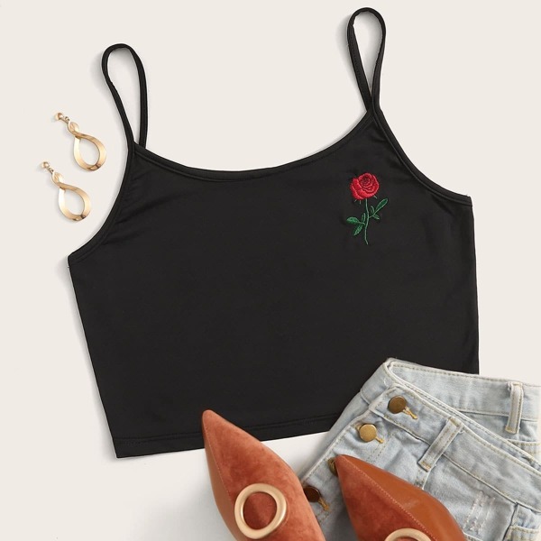 

Flower Embroidery Crop Cami Top