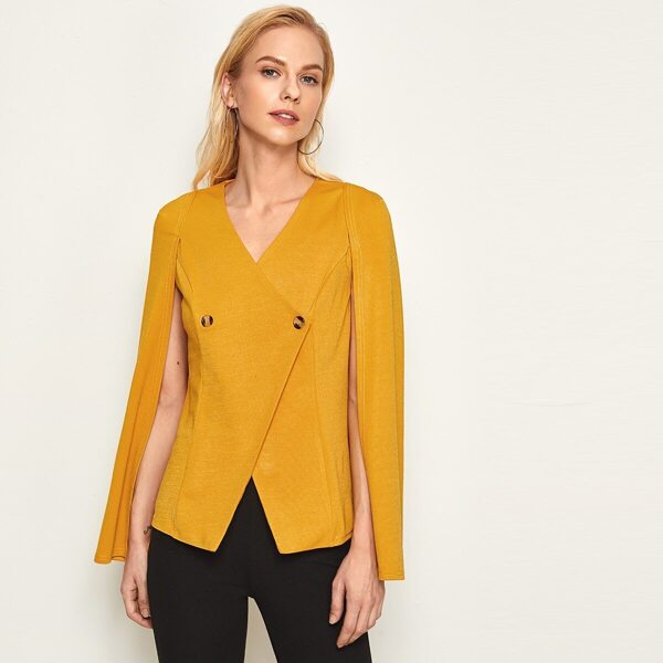 

Double Button Cloak Sleeve Blazer, Yellow