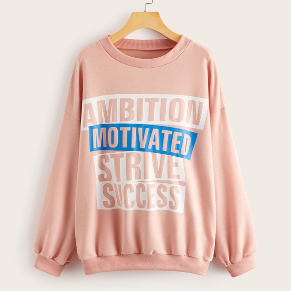 

Drop Shoulder Letter Print Sweatshirt, Pink