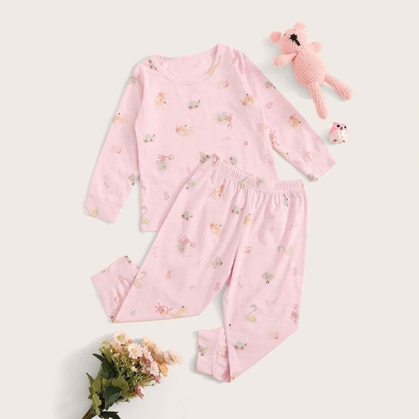 

Toddler Girls Animal Print Pajama Set, Pink
