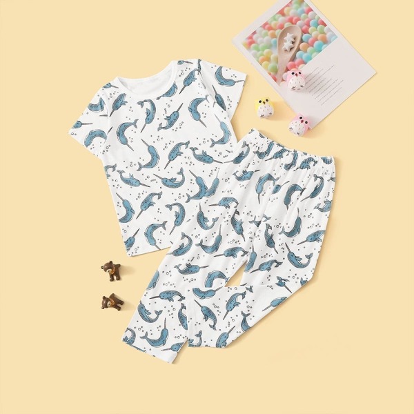 

Toddler Boys Whale Print Pajama Set, White