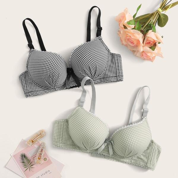 

Gingham Adjustable Strap Bra Set 2pack, Multicolor