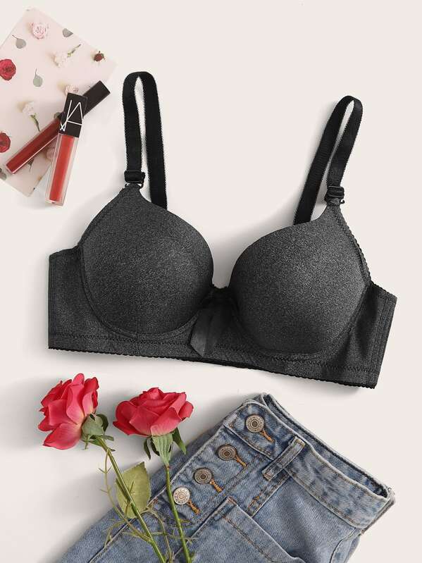 

Adjustable Strap Underwire Bra, Black