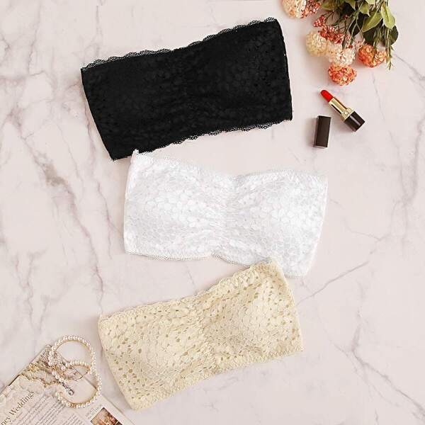 

Floral Lace Bandeau Bra Set 3pack, Multicolor