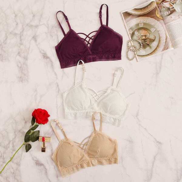 

Lace Trim Bra Set 3pack, Multicolor
