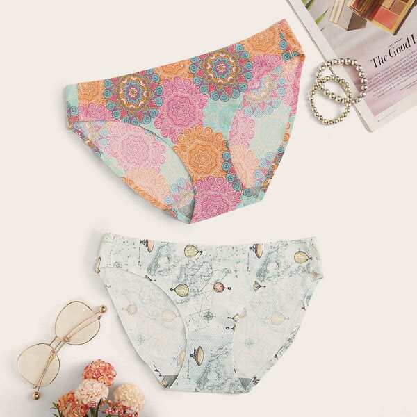

Mixed Print Seamless Panty Set 2pack, Multicolor