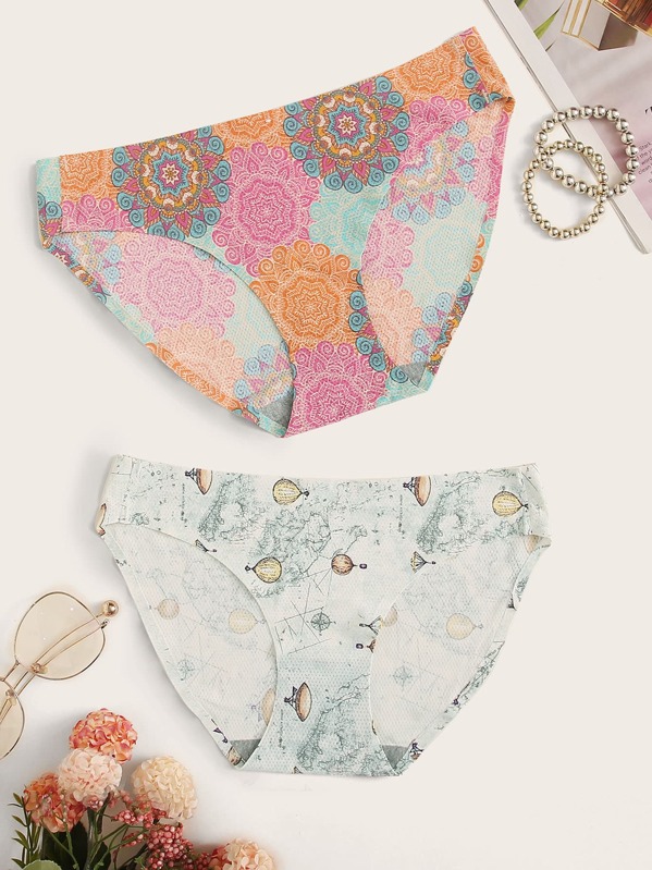 

Mixed Print Seamless Panty Set 2pack, Multicolor