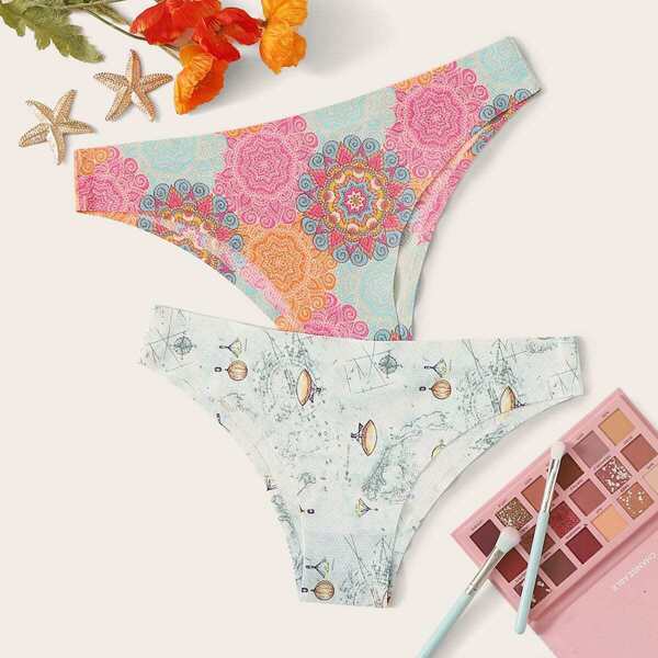 

Mixed Print Seamless Panty Set 2pack, Multicolor