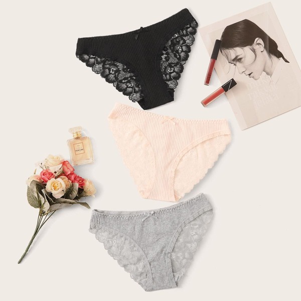 

Floral Lace Rib Panty Set 3pack