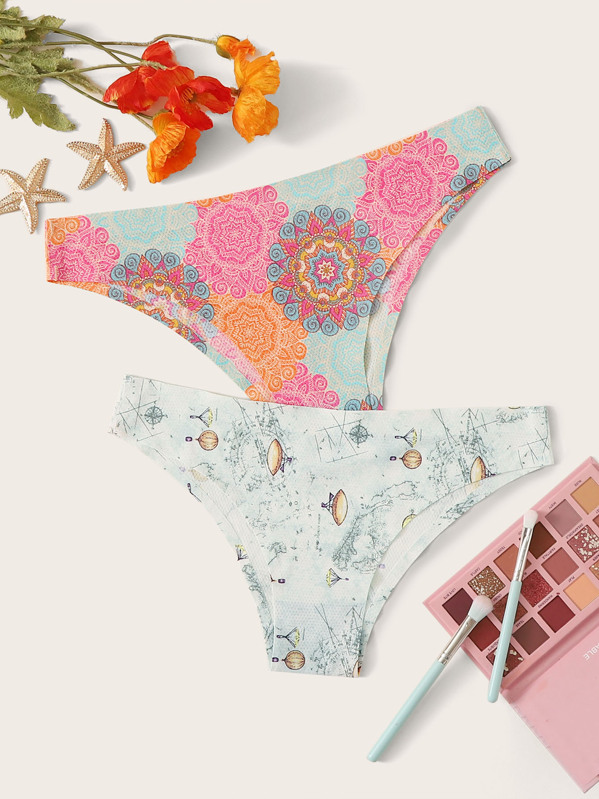

Mixed Print Seamless Panty Set 2pack, Multicolor