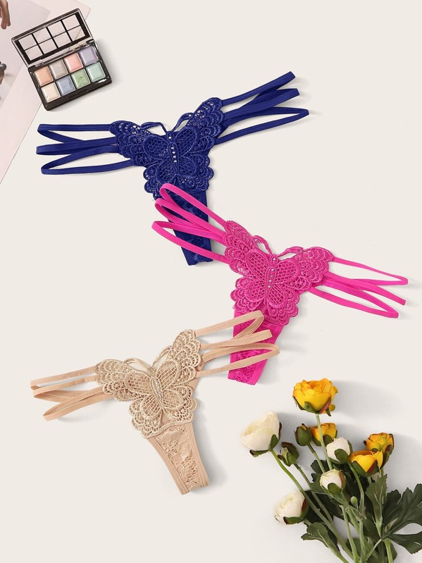 

Butterfly Pattern Thong Panty Set 3pack, Multicolor