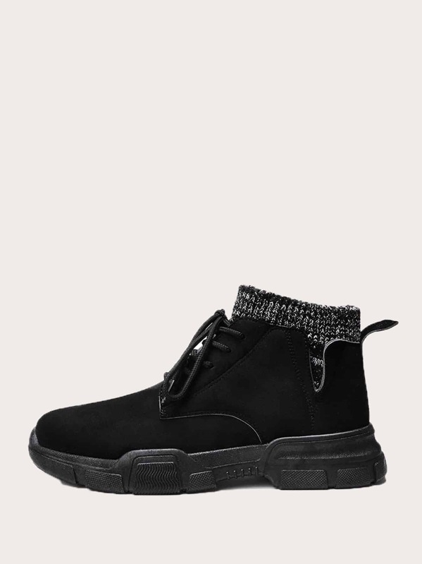 

Men Lace-up Front Suede Boots, Black