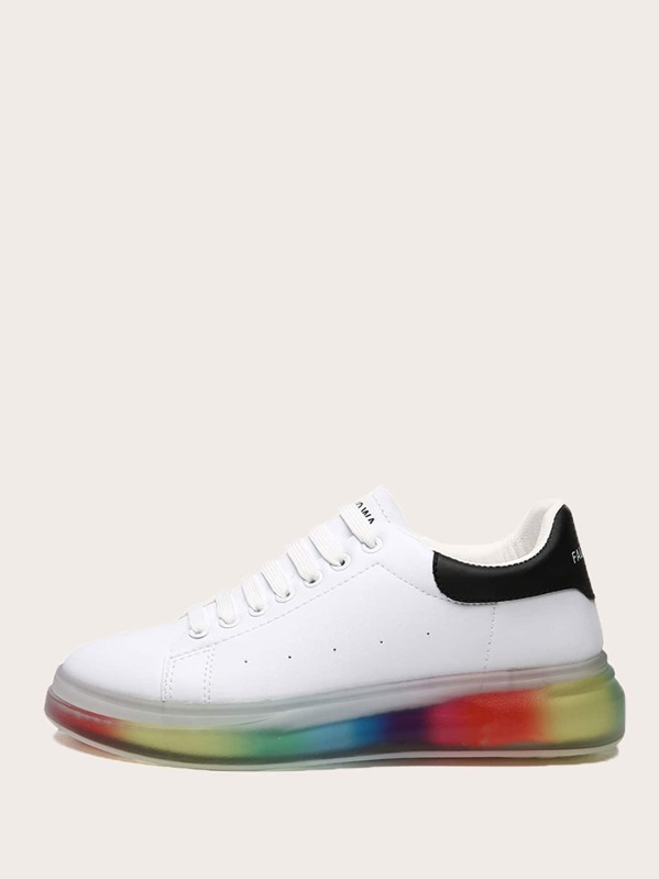

Men Rainbow Sole Perforated Sneakers, White