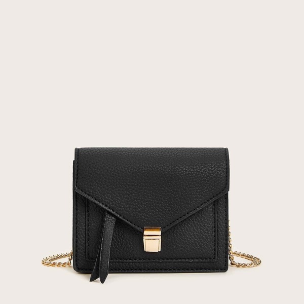 

Metal Lock Flap Chain Crossbody Bag, Black