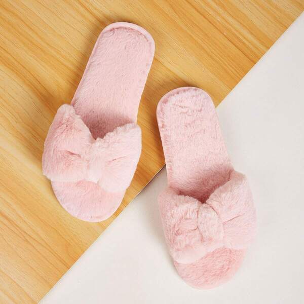 

Open Toe Fluffy Slippers, Pink