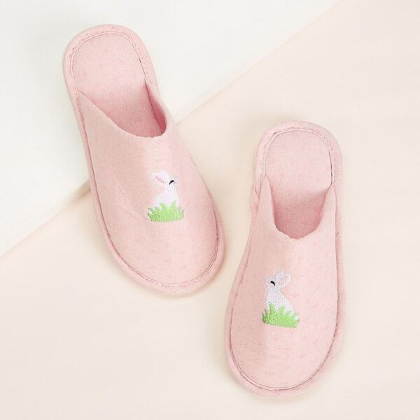 

Rabbit Embroidered Flat Slippers