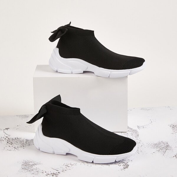 

Bow Decor Back Slip On Chunky Sneakers, Black
