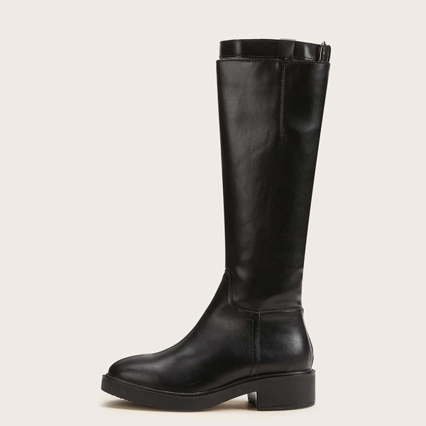 

Buckle Decor Zip Back Tall Boots, Black