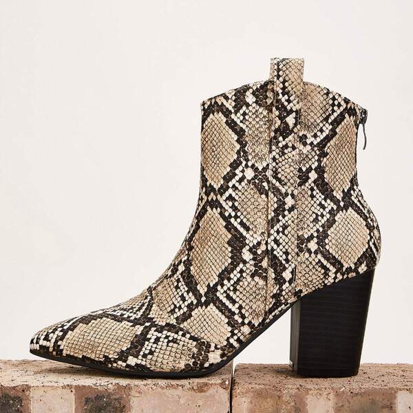 

Snakeskin Print Zip Back Chunky Boots, Multicolor