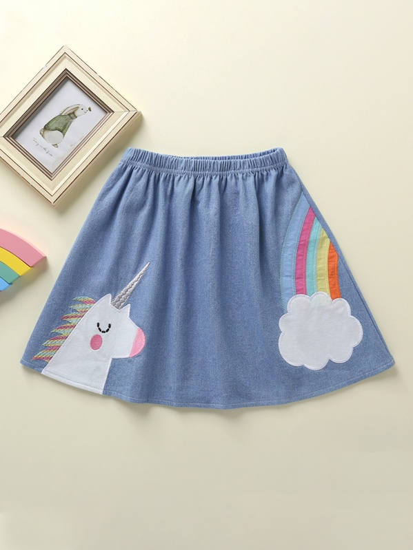 

Toddler Girls Unicorn And Rainbow Patched A-line Skirt, Blue