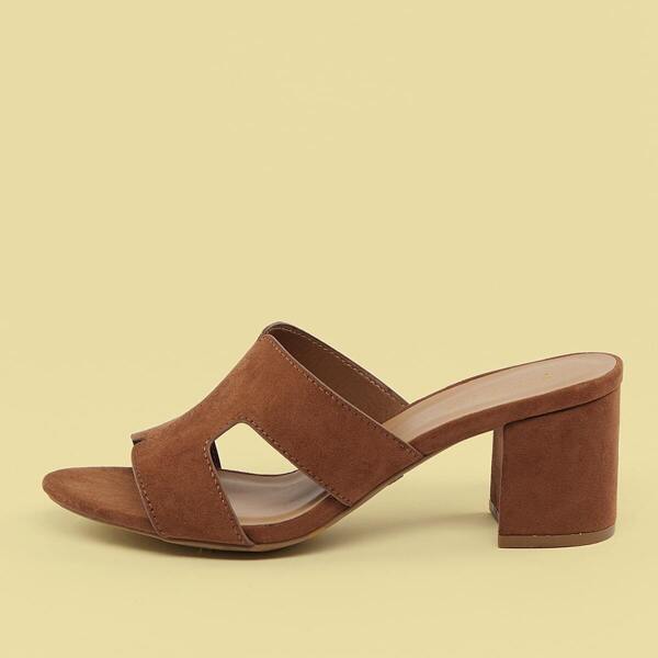 

H Cut Out Low Chunky Heel Mule Sandals, Brown