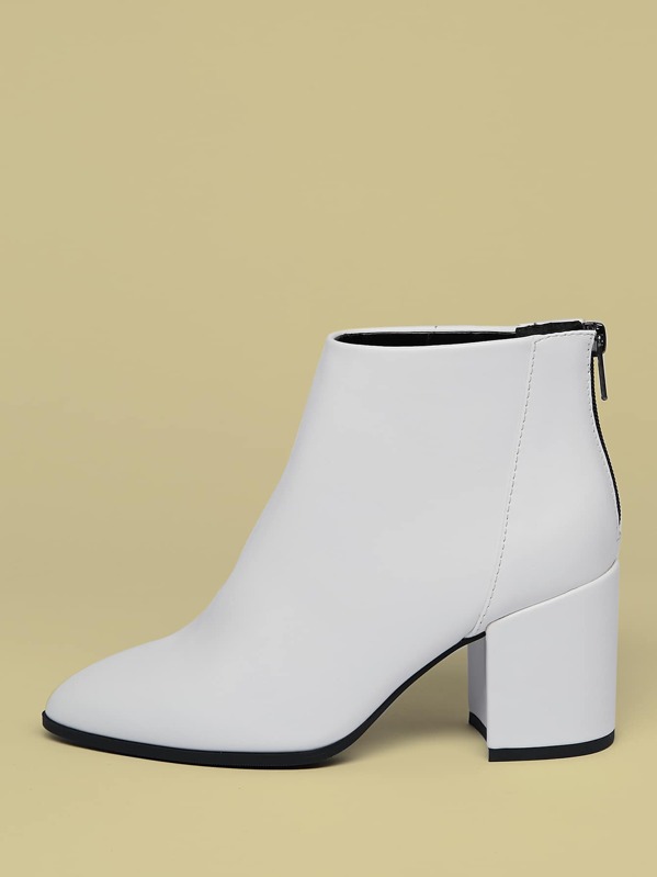

Faux Leather Block Heels Ankle Booties, White
