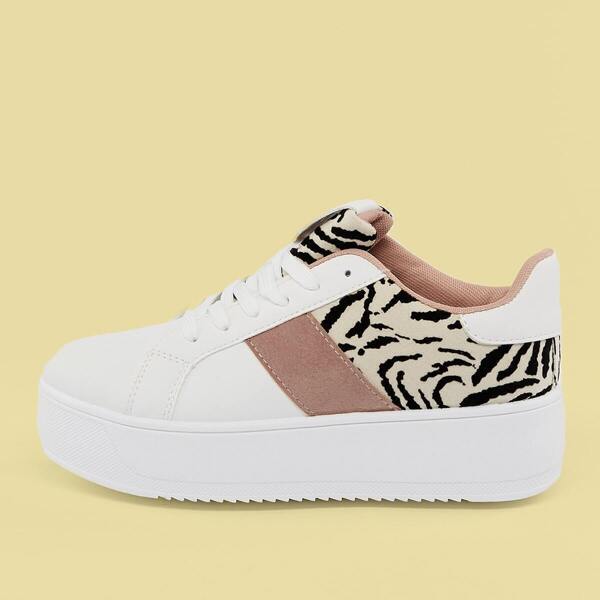 

Lace Front Two Toned Zebra Print Platform Sneakers