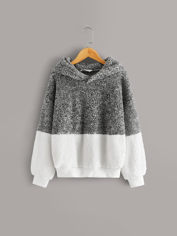 

Girls Two Tone Teddy Hoodie, Grey