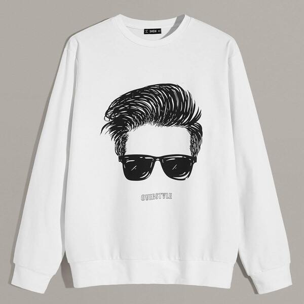 

Men Figure and Letter Print Pullover, White