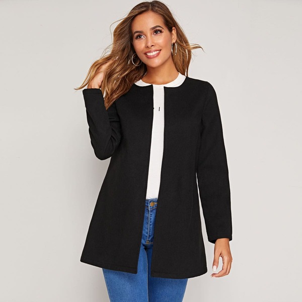

Open Front Solid Coat, Black