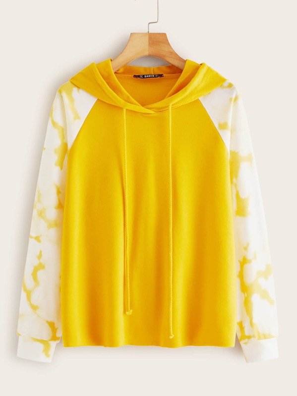 

Tie Dye Raglan Sleeve Hoodie, Yellow