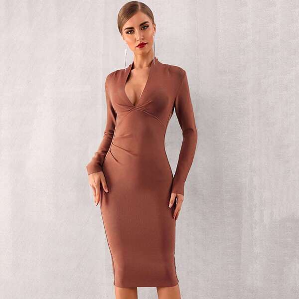 

Adyce Zip Back Plunge Neck Bandage Dress