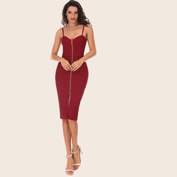 

Adyce Zip Front Slit Hem Cami Bandage Dress