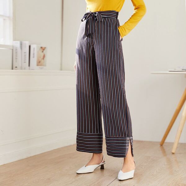 

Striped Belted Wide Leg Pants, Multicolor