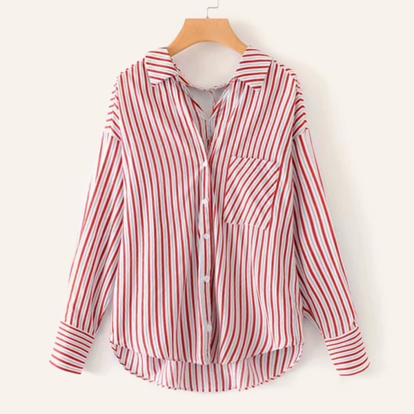 

Vertical Stripe High Low Blouse