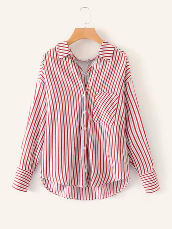 

Vertical Stripe High Low Blouse, Red