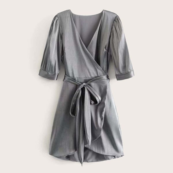 

Self Tie Metallic Wrap Dress